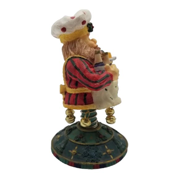 Christmas 6" Chef Santa Holding Platter Bottles Bells Bobble Wobble Figurine - Picture 6 of 8